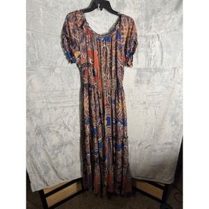 KATE and‎ LILY Paisley Maxi Dress Women Size 14 Boho Smocked Waist Tiered